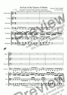 page one of Arrival of the Queen of Sheba (Handel, arr. Stybr)