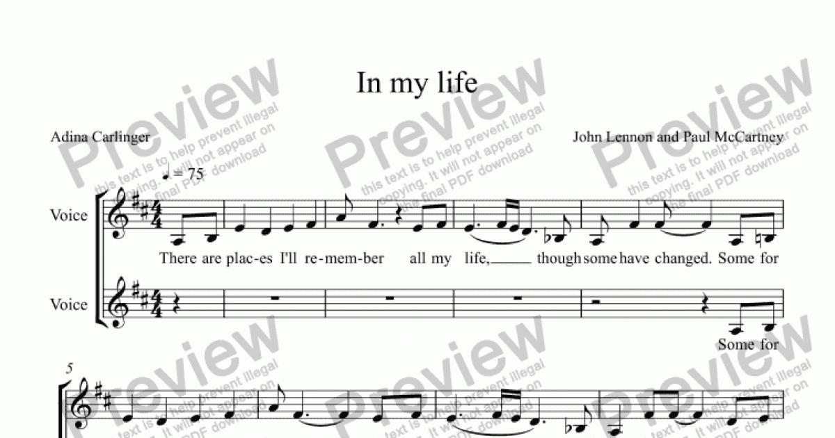 In my life - Download Sheet Music PDF file
