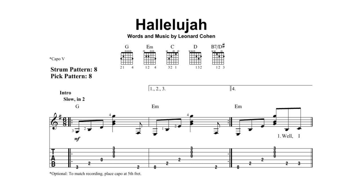 Hallelujah (Easy Guitar Tab) - Print Sheet Music Now