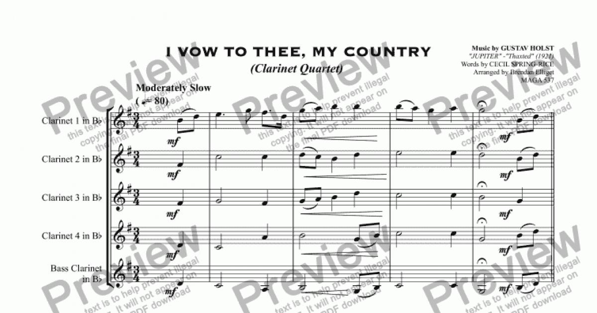 I Vow To Thee My Country Clarinet Quartet Sheet Music Pdf File