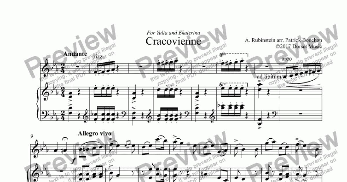 Rubinstein - Cracovienne for Violin and Piano for Solo Solo Violin + piano  by A. Rubinstein arr. Patrick Bouchon ©2017 Dorset Music - Sheet Music PDF