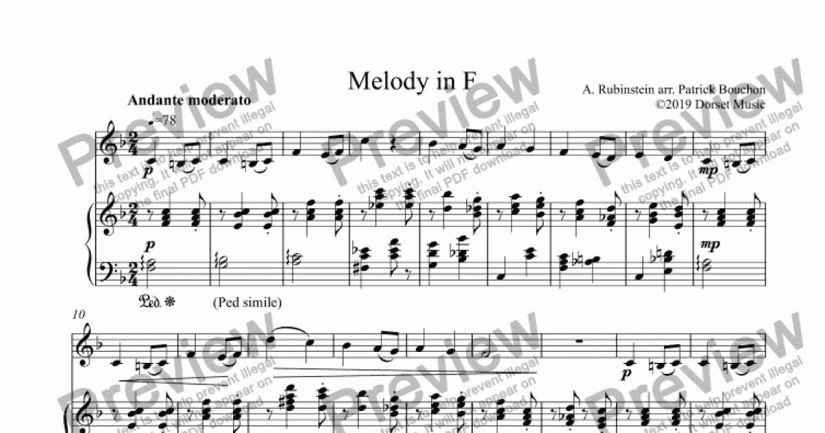 Anton Rubinstein - Melody in F for Clarinet and Piano for Solo Clarinet in  Bb + piano by A. Rubinstein arr. Patrick Bouchon ©2019 Dorset Music - Sheet