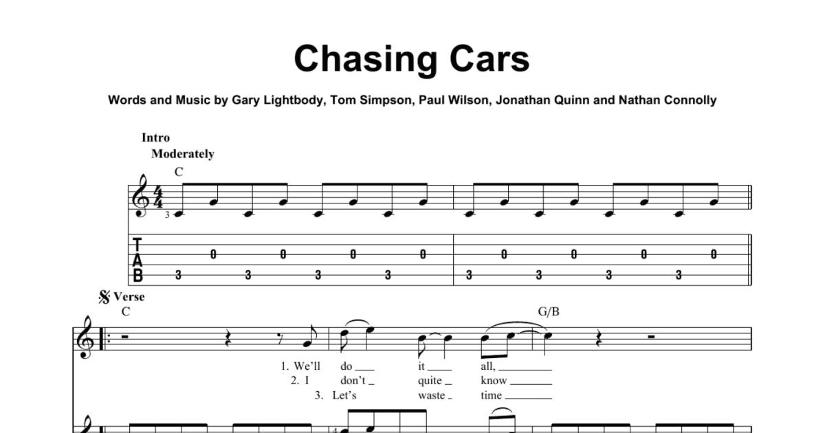 Chasing Cars by Snow Patrol - Guitar Lead Sheet - Guitar Instructor