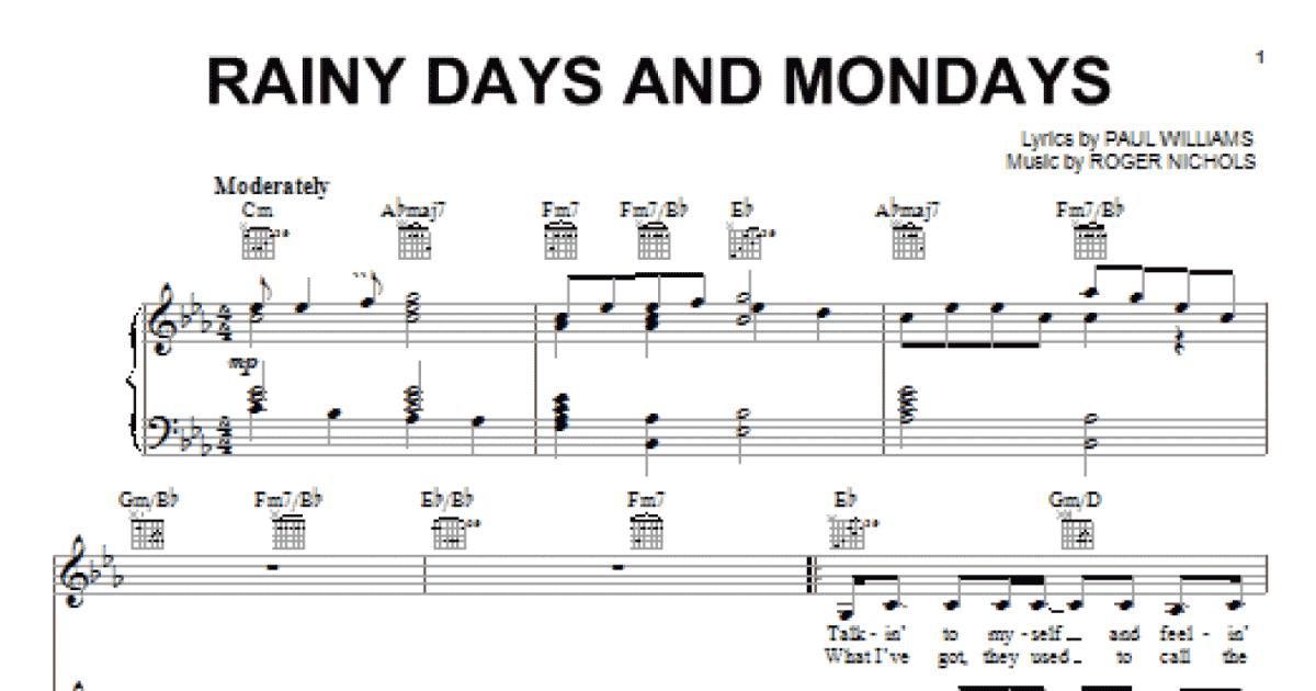 Rainy Days And Mondays Sheet Music | Carpenters | Guitar Chords/Lyrics