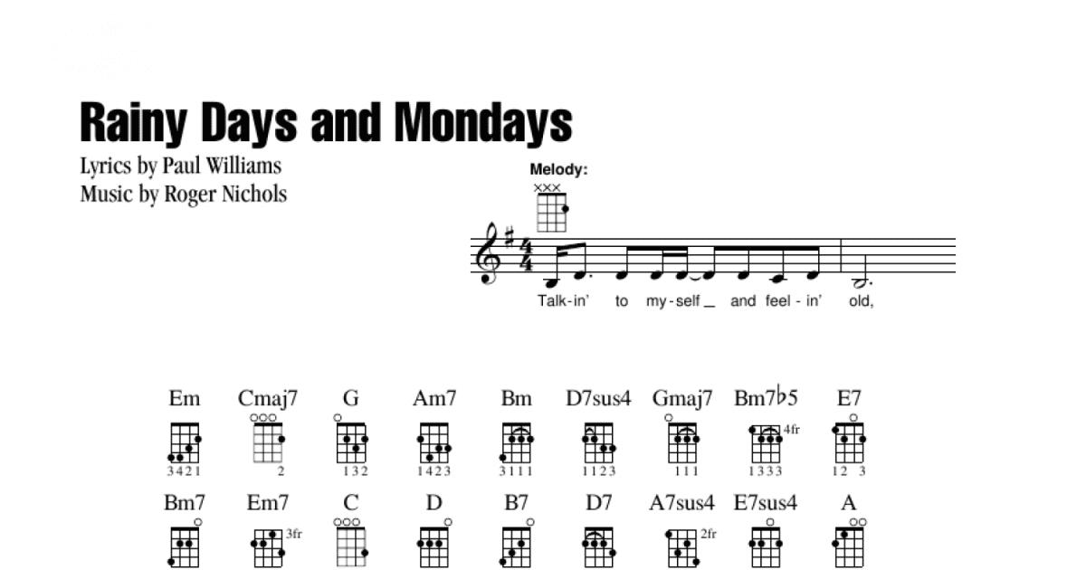Rainy Days and Mondays Sheet Music | Carpenters | Piano Chords/Lyrics