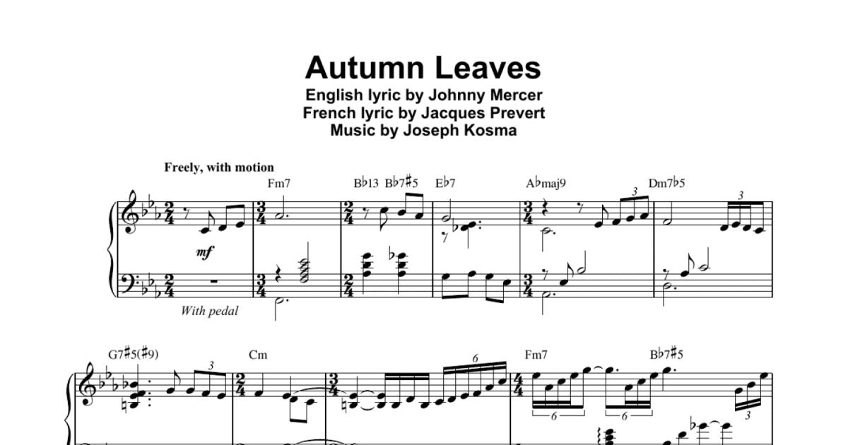 AUTUMN LEAVES Sheet Music in French & English Recorded by Nat 