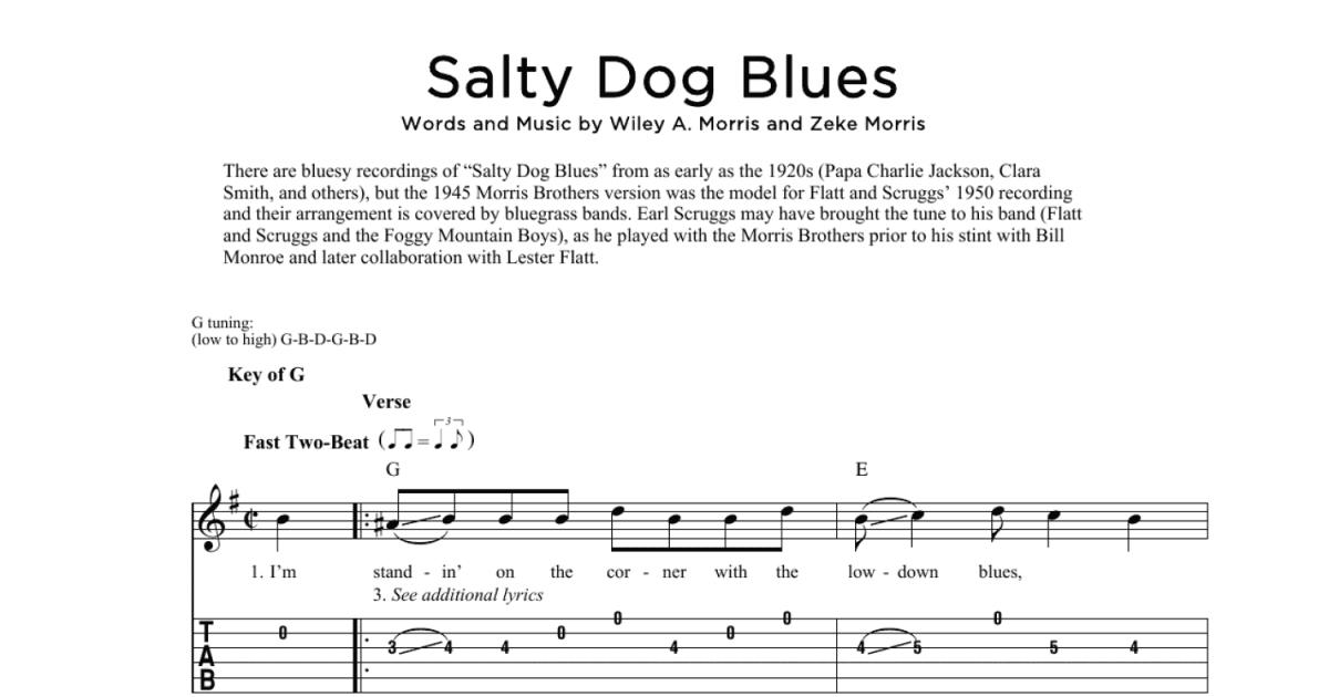 Salty Dog Blues Sheet Music, Morris Brothers
