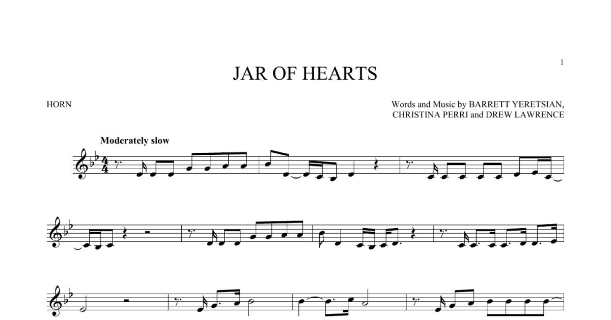 Jar Of Hearts (French Horn Solo) for Solo instrument (Horn in F) - Sheet  Music to Print