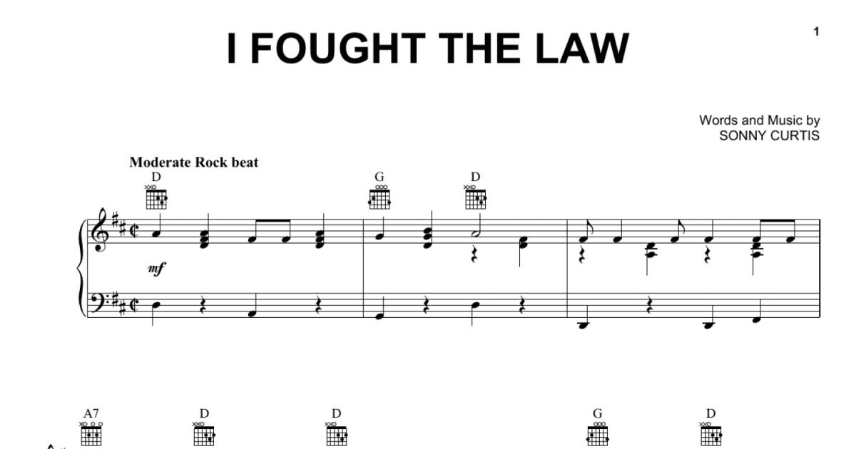 I Fought The Law Piano Vocal And Guitar Chords Right Hand Melody