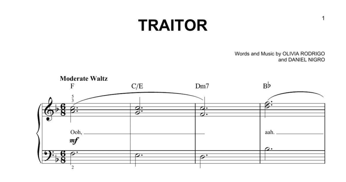 traitor (Piano, Vocal & Guitar Chords (Right-Hand Melody)) - Print Now