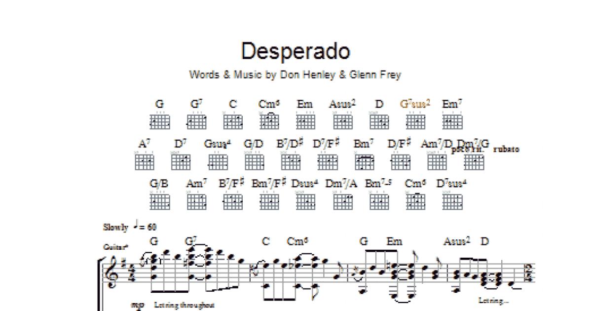 Song lyrics with guitar chords for Desperado