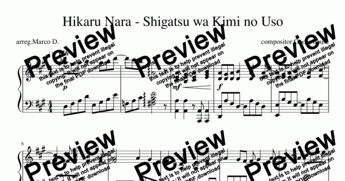 Shigatsu wa Kimi no Uso - hikaru nara for Solo Piano + piano by Ryō  Yoshimata - Sheet Music PDF file to download