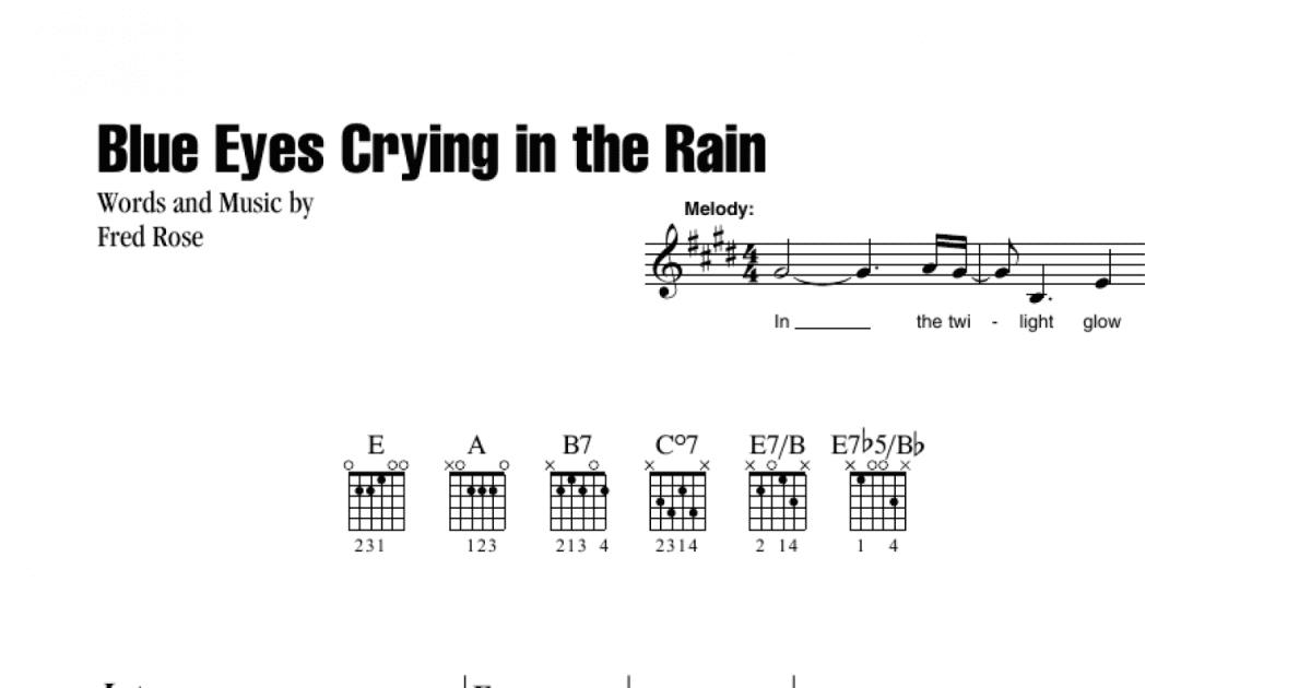 Old time song lyrics with guitar chords for Blue Eyes Crying In The Rain F  in 2023
