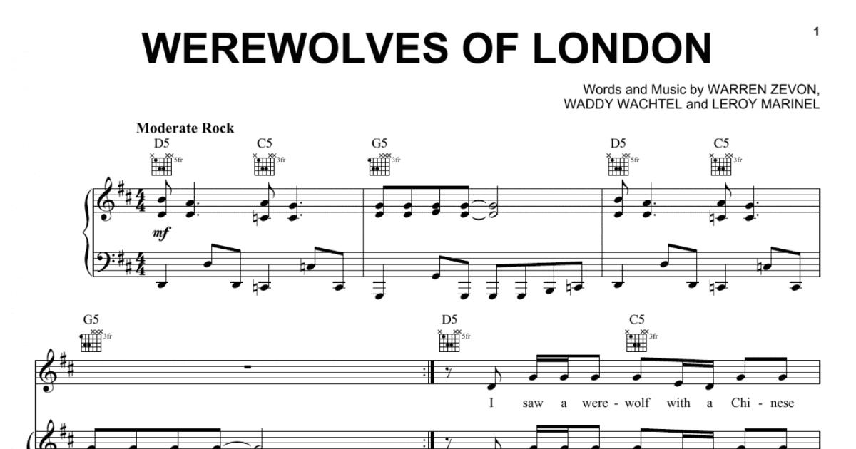 Werewolves Of London Sheet Music | Warren Zevon | Piano, Vocal & Guitar  Chords