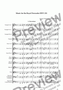 page one of The Music for the Royal Fireworks, HWV 351, I. Ouverture