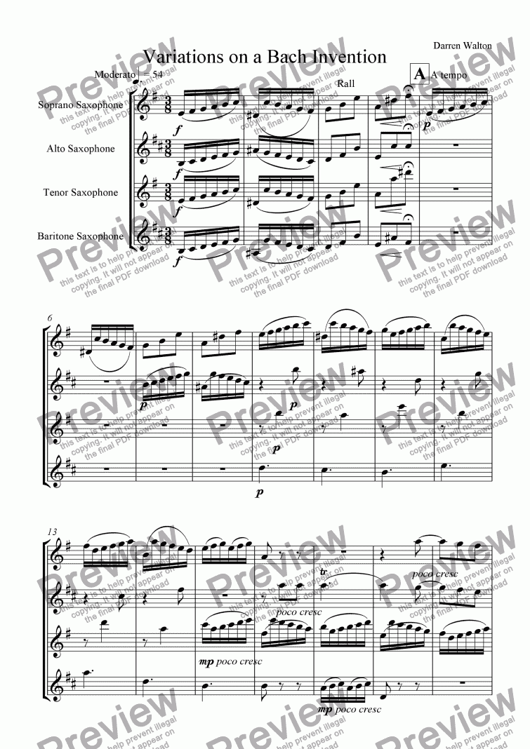 page one of Variations for Saxophone Quartet