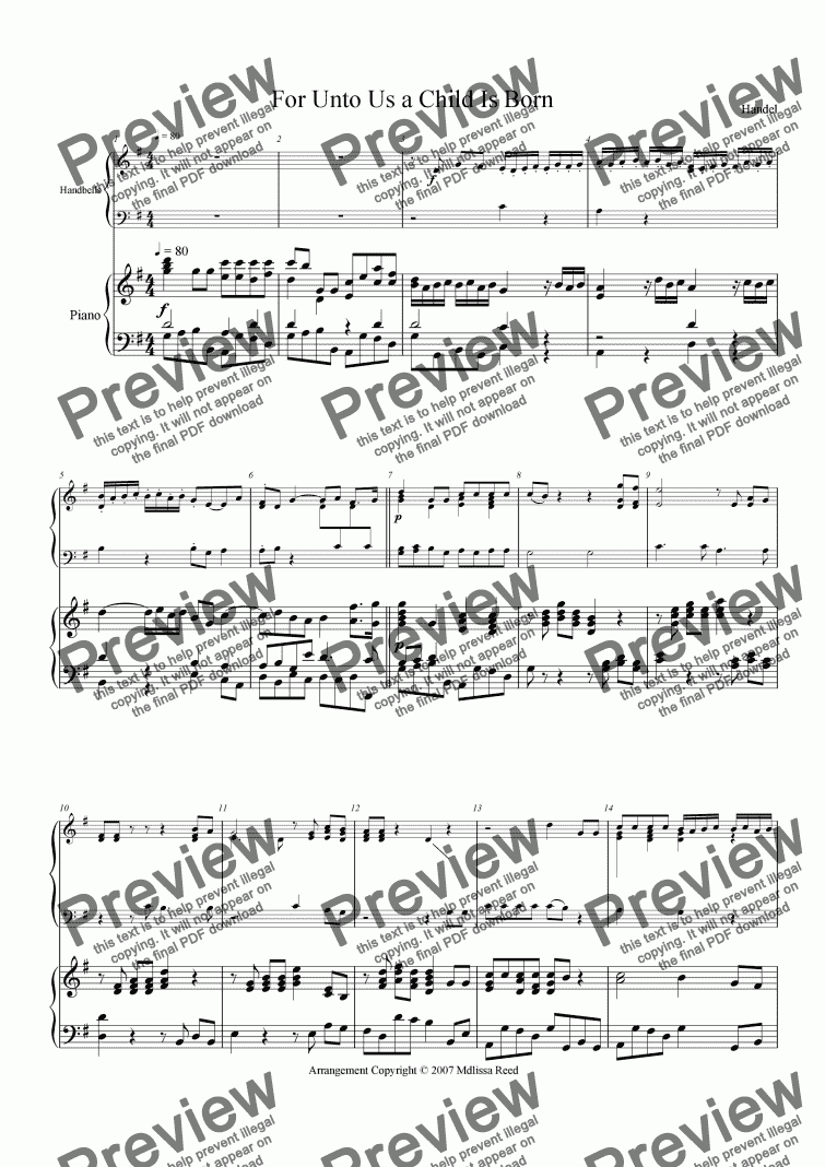 page one of For Unto Us A Child Is Born (2-octave bells w/ keyboard)