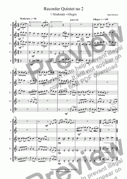 page one of Recorder Quintet no 2