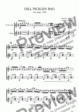 page one of Dill Pickles Rag for recorder and guitar