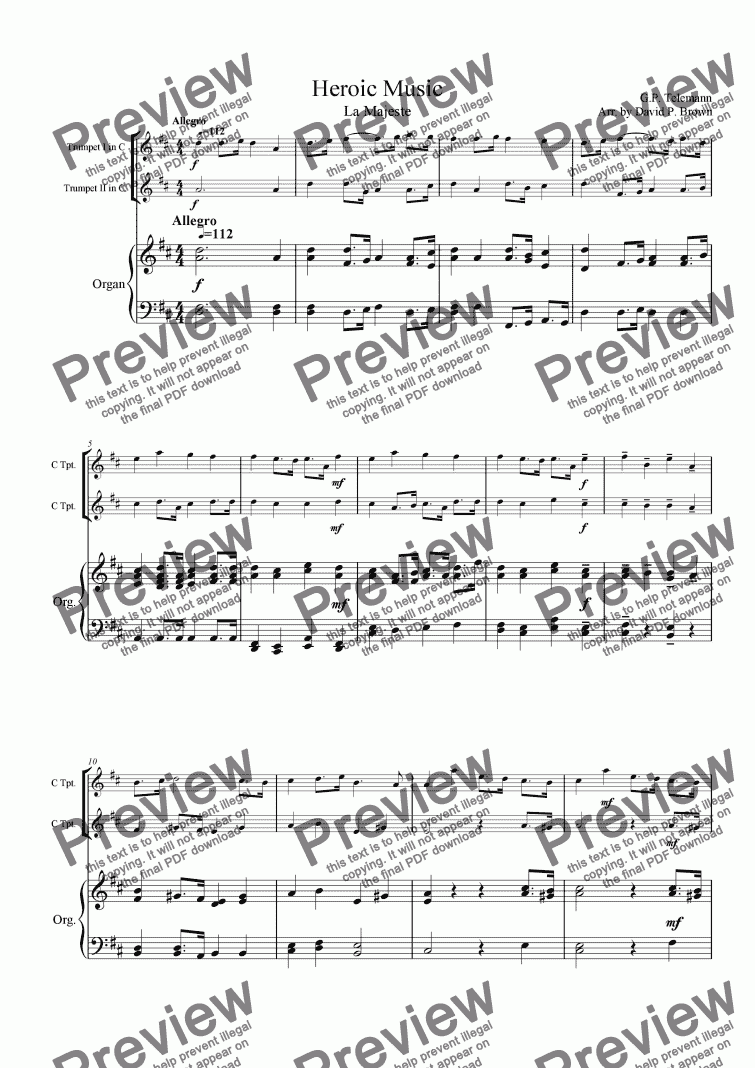page one of Heroic Music "La Majeste" for Two Trumpets and Organ