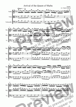 page one of Handel The Arrival of the Queen of Sheba for String Trio