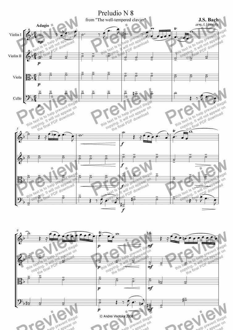 page one of Preludio N8 from "The Well-Tempered Clavier"