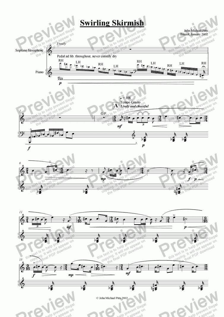 page one of Swirling Skirmish (saxophone and piano) [2002]
