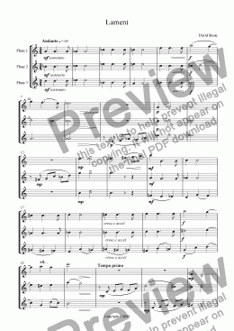 page one of Lament, for 3 Flutes