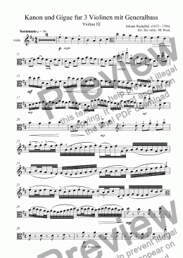 page one of Pachelbels Canon Vn.III arr. for Viola