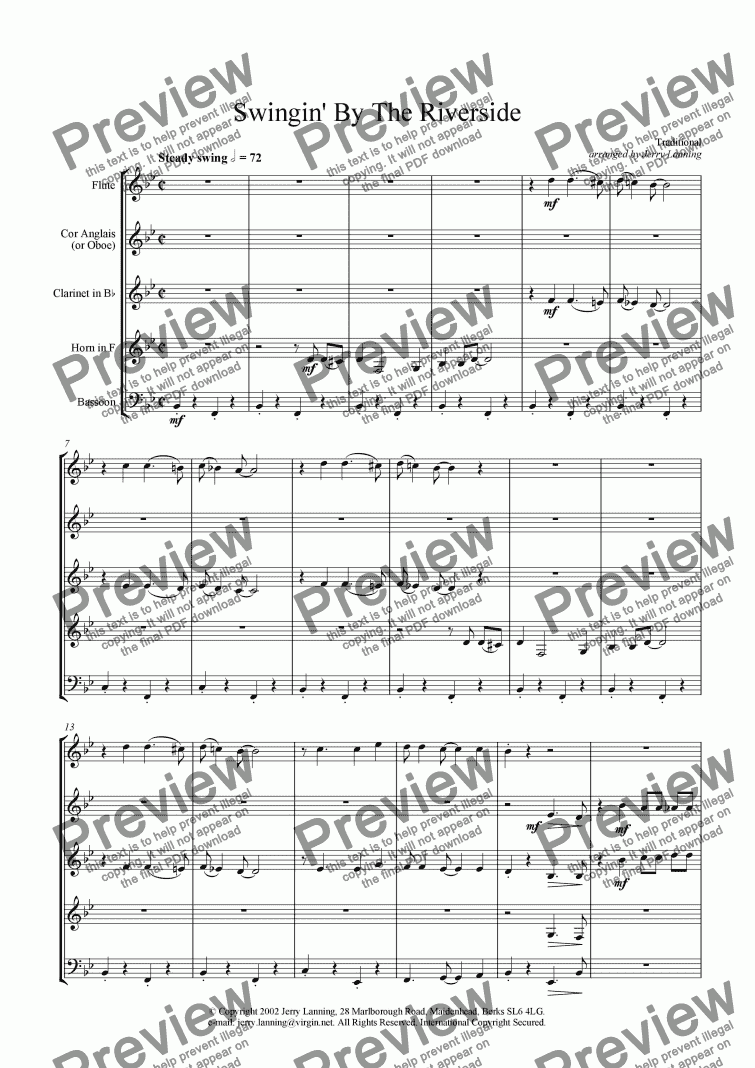 page one of Swingin’ By The Riverside (wind quintet)