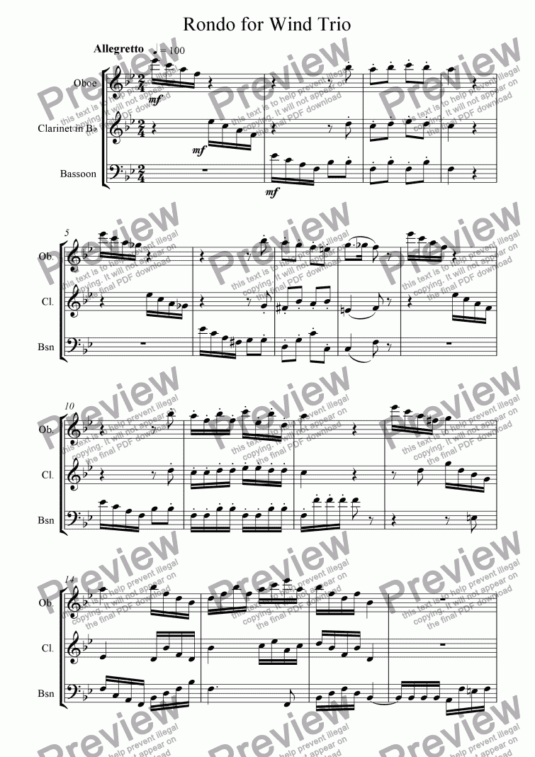 page one of Rondo for Wind Trio