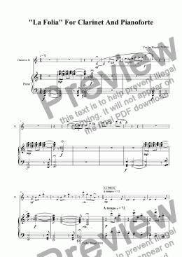page one of "La Folia" For Clarinet And Pianoforte