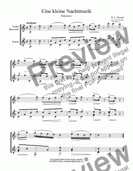 page one of Romance from Eine kleine Nachtmusik for T. recorder and guitar