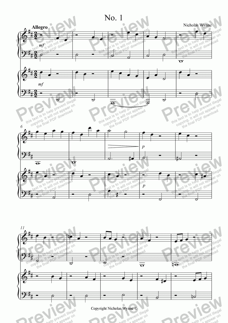 page one of Sight Reading Duets for Pupil and Teacher Book Six