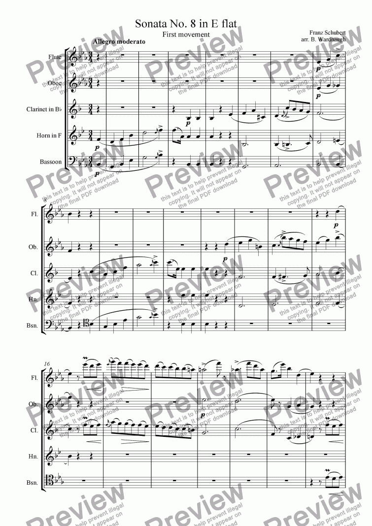 page one of Sonata no. 8 in E flat, first movement
