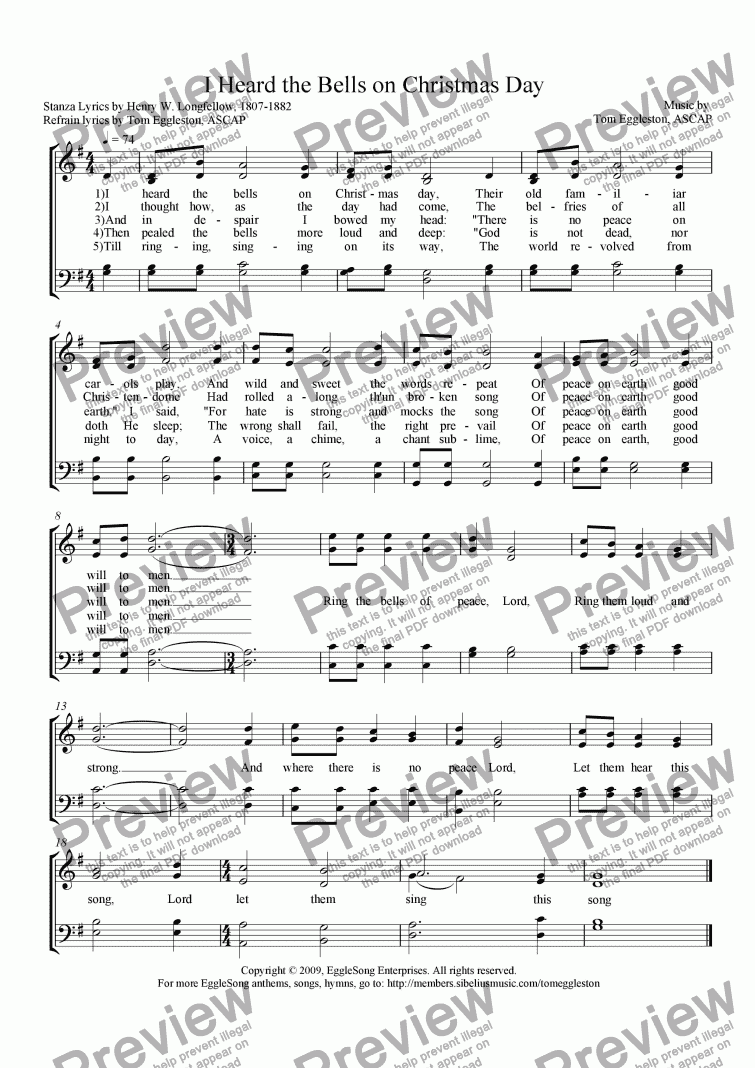 page one of I Heard the Bells on Christmas Day (Hymn)