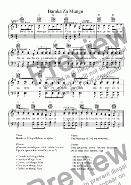 page one of Baraka Za Mungu (Swahili Hymn)