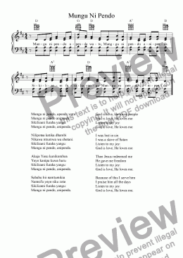 page one of Mungu Ni Pendo (Swahili Hymn)
