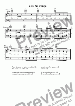 page one of Yesu Ni Wangu (Swahili Hymn)