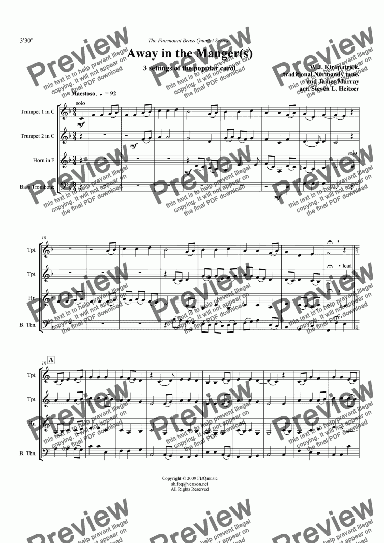 page one of Away in the Manger(s) - Brass QUARTET