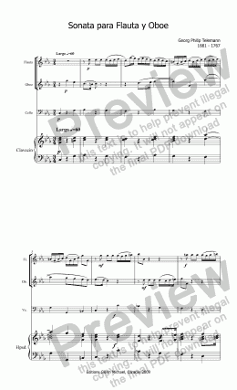 page one of Telemann, Sonata para Flauta & Oboe