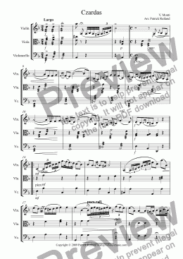 page one of Czardas by Vittorio Monti for String Trio