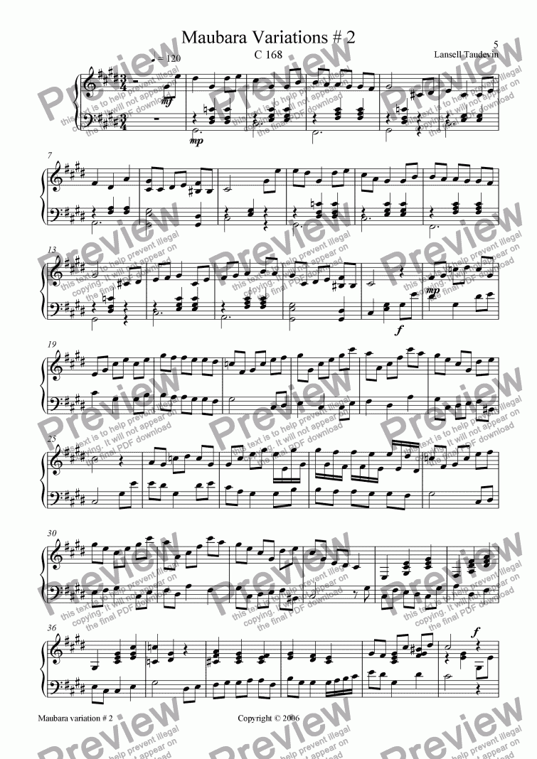 page one of Maubara suite # 2 for piano