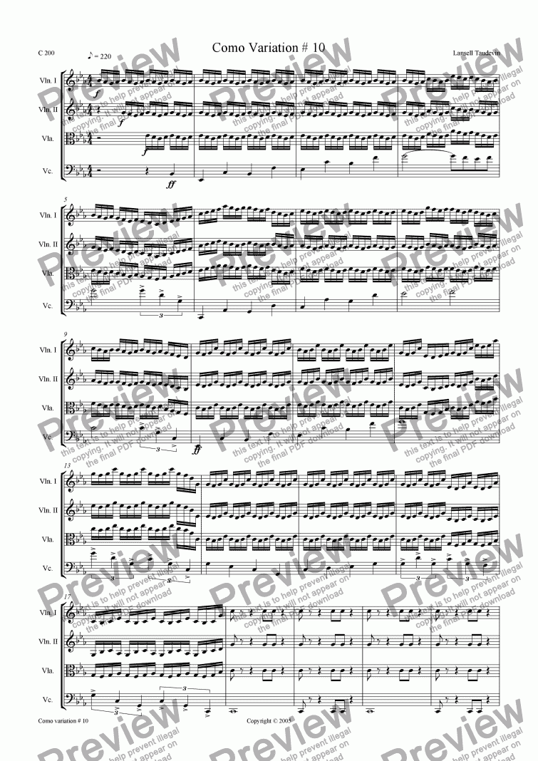 page one of Como suite for string quartette # 10