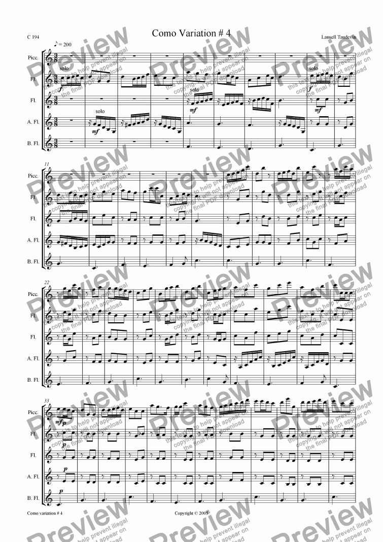 page one of Wind Quintet # 1
