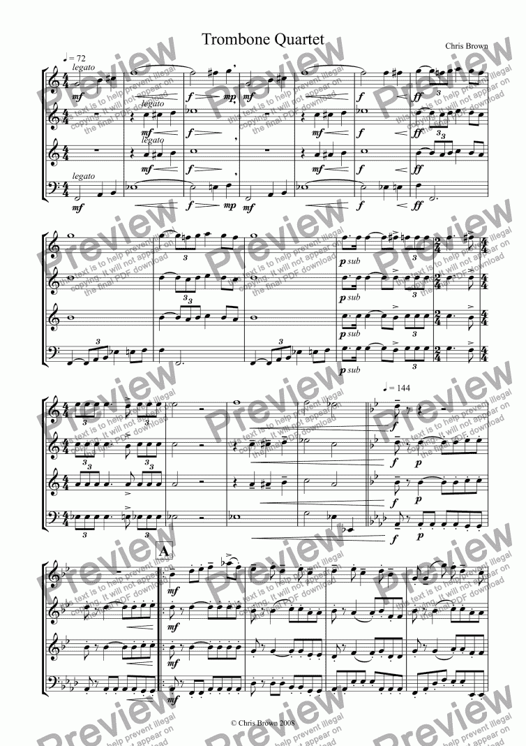 page one of Trombone Quartet