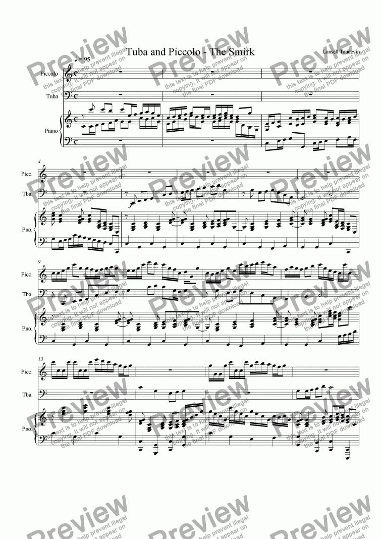 page one of Duet for Tuba and Piccolo - The Smirk