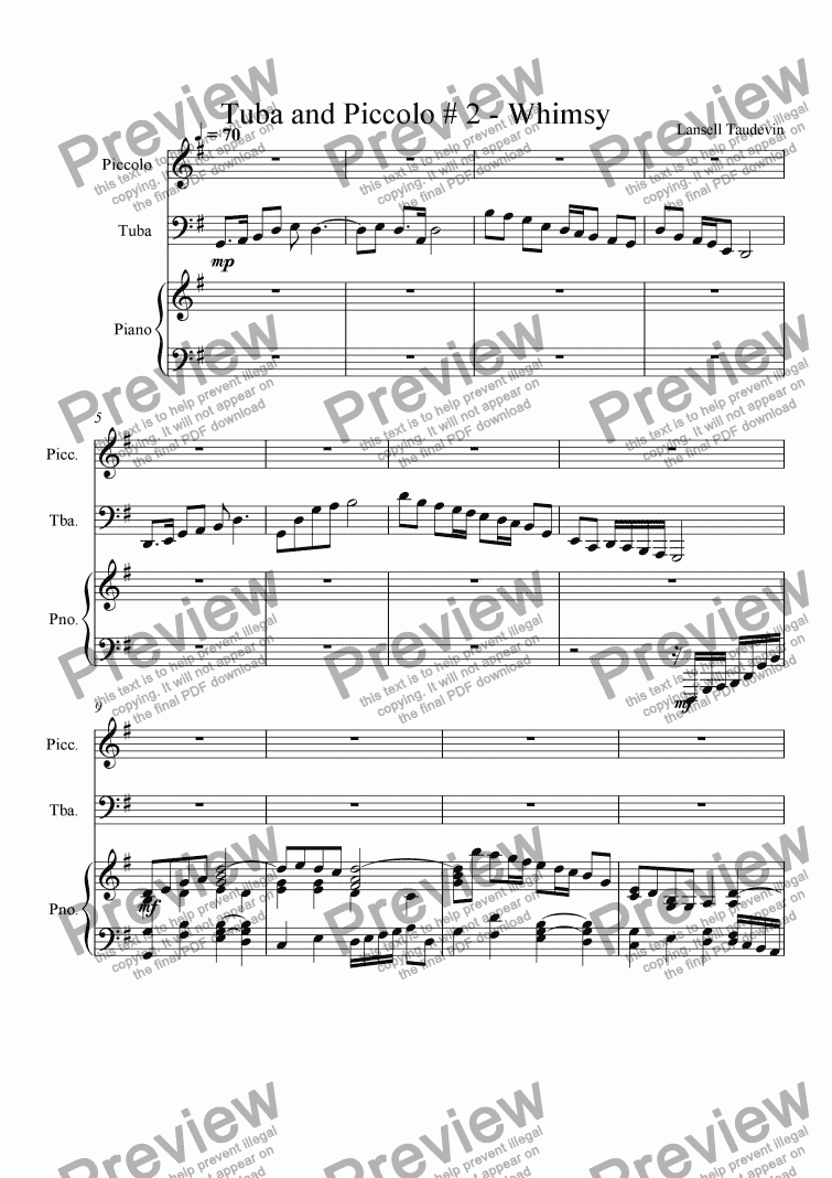 page one of Duet for Tuba and Piccolo - Whimsy