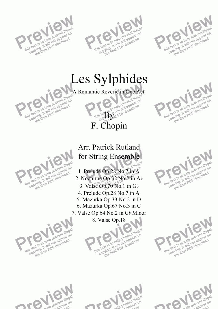 page one of Les Sylphides Chopin for String Quartet
