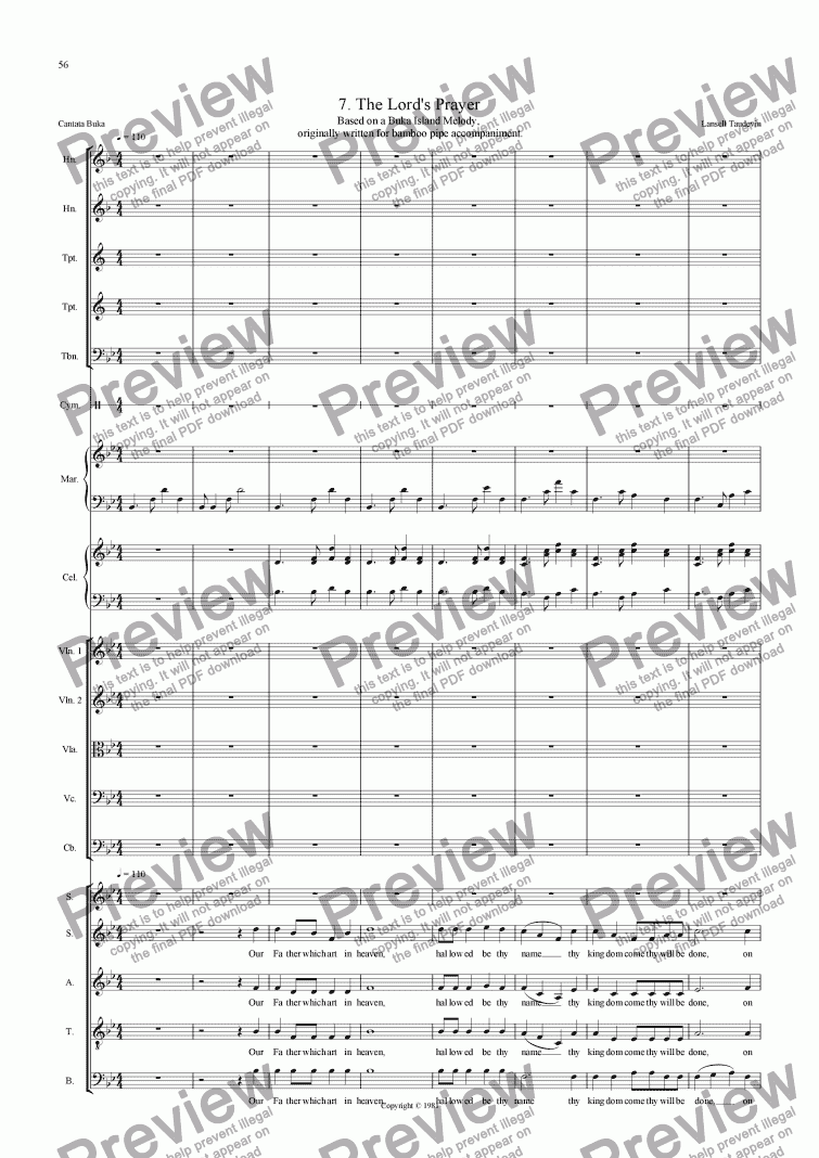 page one of Cantata Buka (Orchestrated) 07 Vaki Kotolana (The Lord's Prayer)